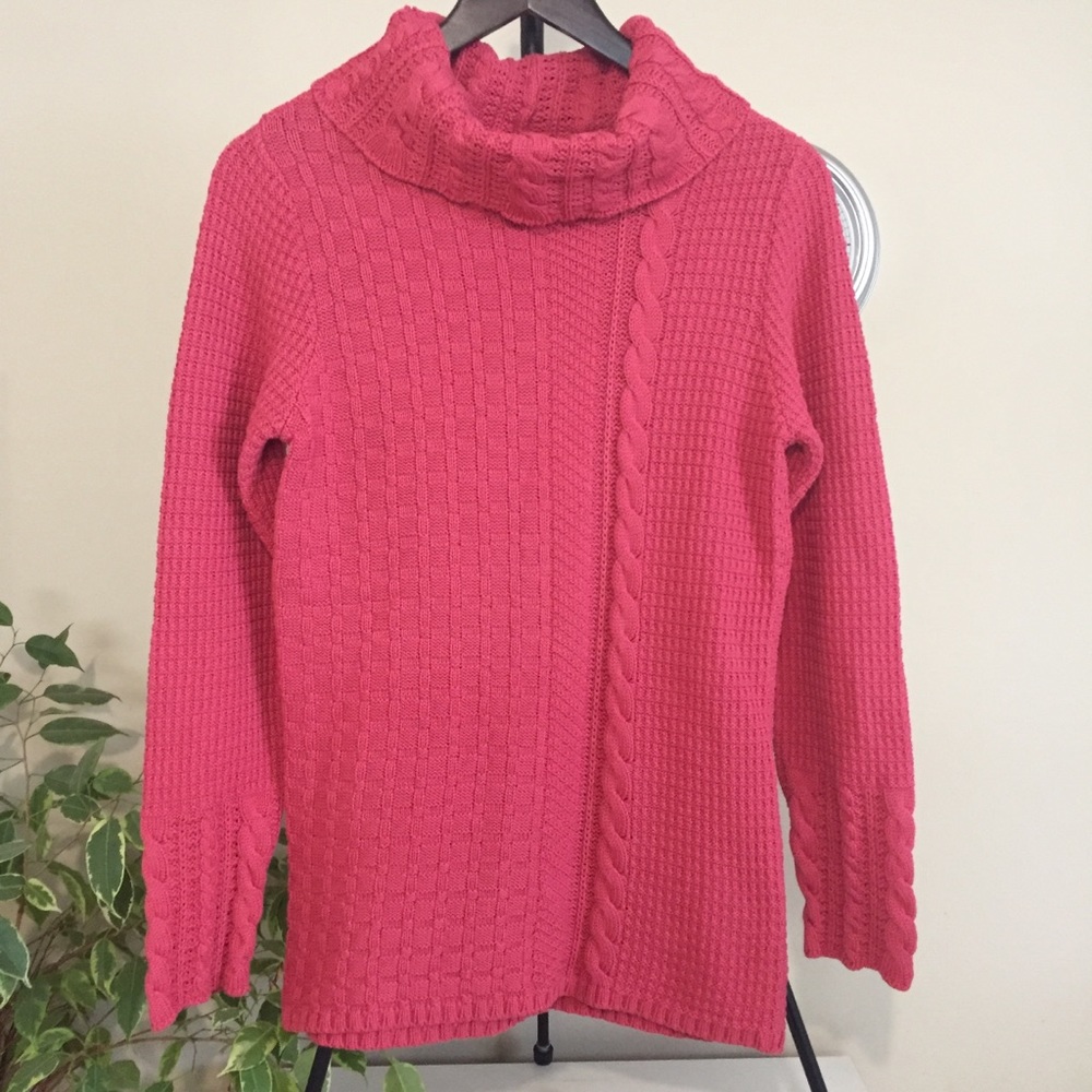 Splendor cable and waffle knit cowl neck sweater